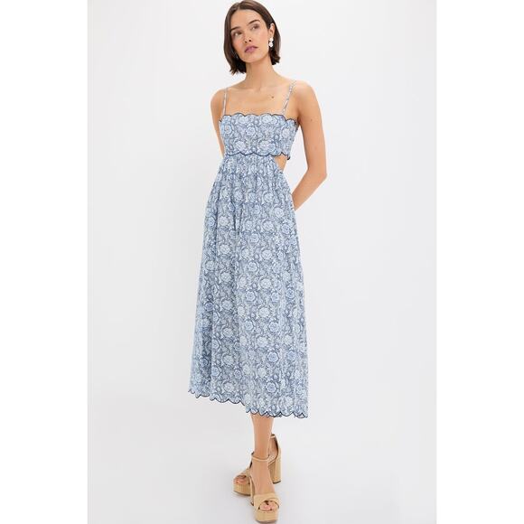 ENGLISH FACTORY Blue Medallion Floral Estelle Scalloped Dress Szie M NWT - Picture 4 of 8